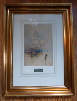 Öl Gemälde von E.A. : Altes Segelschiff bei Gravesend !