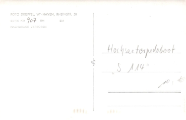 Preview: Foto Drüppel Karte - Torpedoboot S 114 - deutsche kaiserliche Kriegsmarine - 1. WK