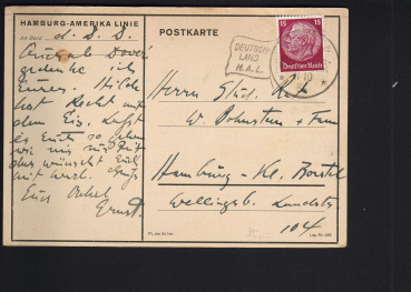 Postcard of the Liner Deutschland  / Hamburg-Amerika Line ! Seapost 1936