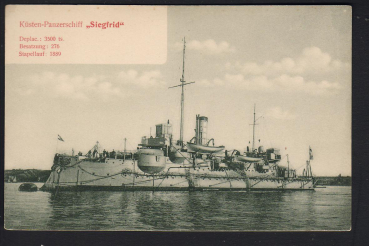 Stengel Postkarte des Küsten Panzerschiff Siegfried von 1889 - kaiserliche Marine !