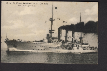 Postkarte des Panzerkreuzers Prinz Adalbert ! Feldpost - Marine Briefstempel