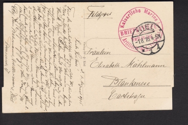 Postkarte des Panzerkreuzers Prinz Adalbert ! Feldpost - Marine Briefstempel