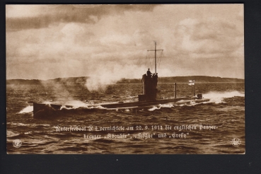 Gebr. Lempe Postkarte des U Bootes U 9 mit Marine Stempe / Feldpost l! 1. WK