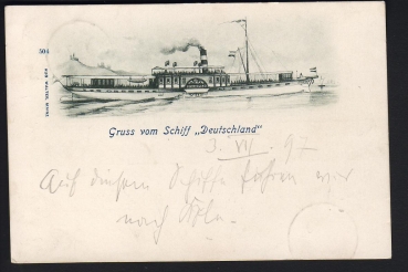 Postkarte des Raddampfers Deutschland ! Gruß von Bord