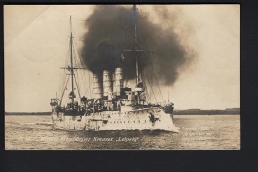 Postkarte leichter Kreuzer Leipzig , Kaiserliche Marine !