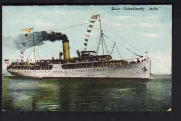 Postkarte des Ausflugsdampfers Hertha ! Auf hoher See Stempel 1908