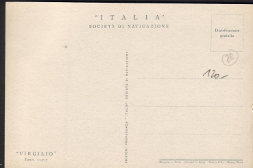 Postkarte des Dampfers Virgilio ! Societa di Navigazione