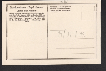 Postkarte des Dampfers Prinz Eitel Friedrich des Norddeutschen Lloyd  !