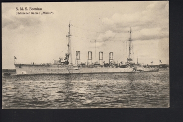 Gebr. Lempe Postkarte des Kreuzers Breslau mit MSP 160 ! Marineschiffspost
