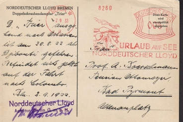 Postkarte des Dampfers Trier des Norddeutschen Lloyd  !