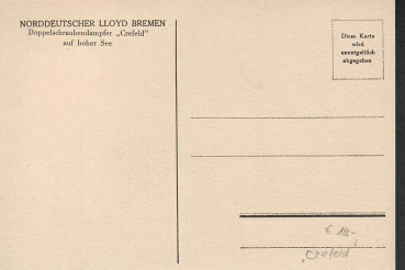 Postkarte des Dampfers Crefeld des Norddeutschen Lloyd  !