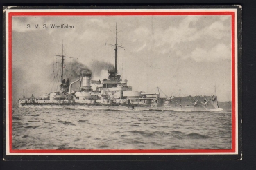 Postkarte des Schlachtschiffes Westfalen , kaiserliche Marine Briefstempel , Feldpost !