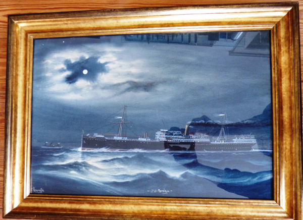 Oil Colour Painting by C. Kensington : British Steamer Rotorua - New Zealand Shipping Co.
