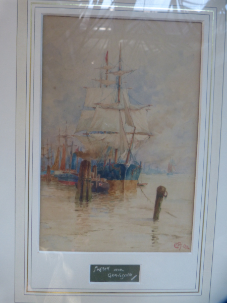 Oil Colour Painting by E:A. : Old Sailing Ship near Gravesend !