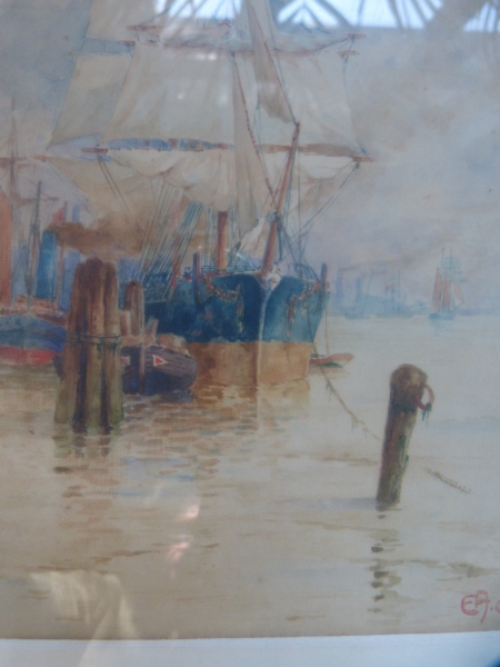 Oil Colour Painting by E:A. : Old Sailing Ship near Gravesend !