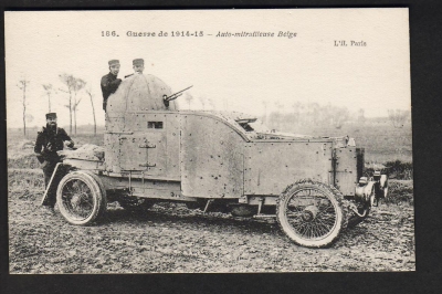 Alte Postkarte mit belgischen Radpanzer / Kampfwagen Minerva !