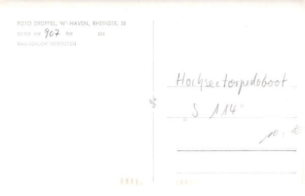 Postcard of Torpedoboat S 114 - German imperial Navy , 1. World War