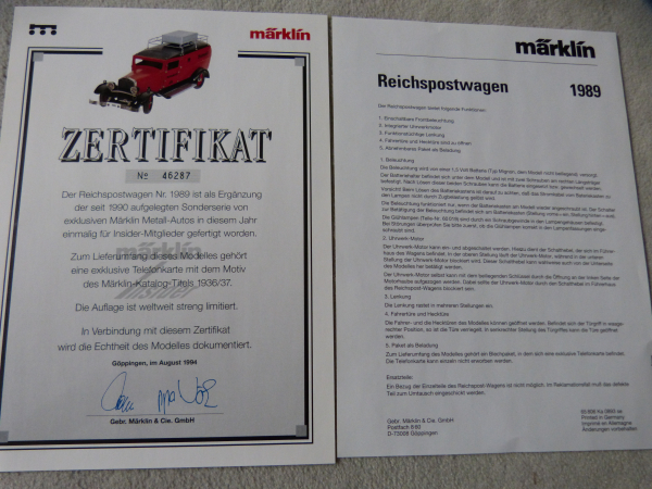 Märklin Model Nr. 1989 : old Reichspost Truck