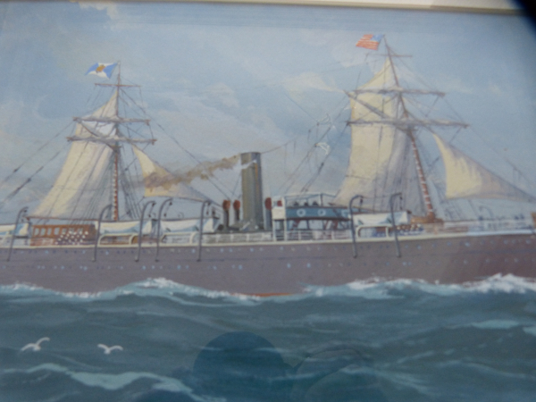 Gouache Colour Painting by Eduard Edler : old Steamer Germania - Hapag