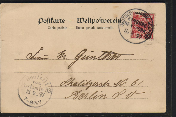 Postcard of the Steamer Normannia  / Hamburg-Amerika Line ! Seapost 1897