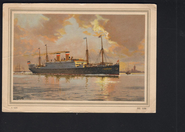 Hans Bohrdt Künster Postkarte , Dampfer Cleveland mit Seepost Stempel von 1930 !