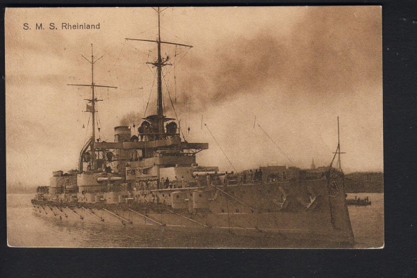 Postkarte des Schlachtschiffes Rheinland - kaiserliche Marine , Feldpost 1915 !