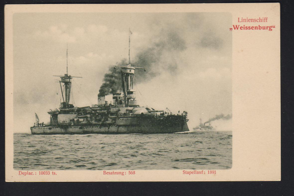 Stengel & Co. Postkarte des Linienschiffes Weissenburg der kaiserlichen Marine !