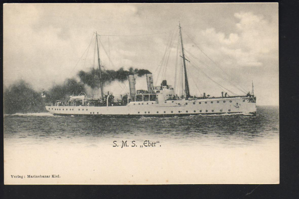Postkarte des Kanonenbootes Eber der deutschen kaiserlichen Marine !