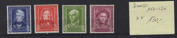Bundespost Michel Nummer 117 - 120 postfrisch , geprüft Schlegel !