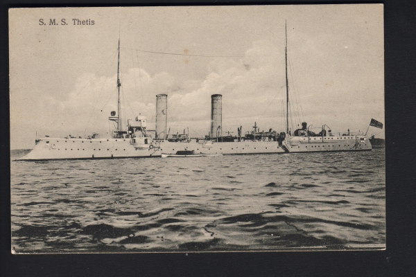 Gebr. Lempe Postkarte des Kreuzers Thetis ! 1. WK