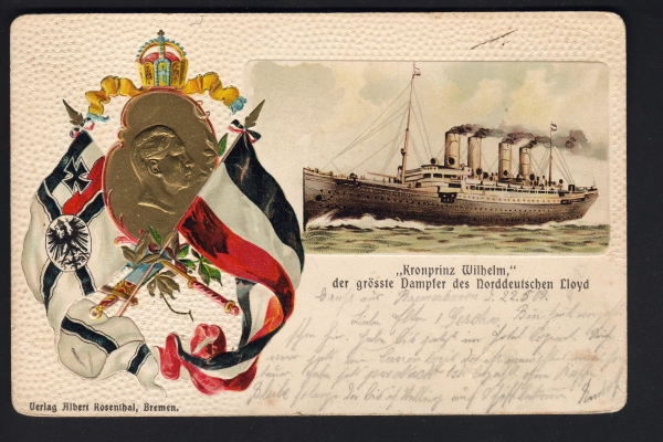 Postcard of the Steamer Kronprinz Wilhelm / Norddeutscher Lloyd !