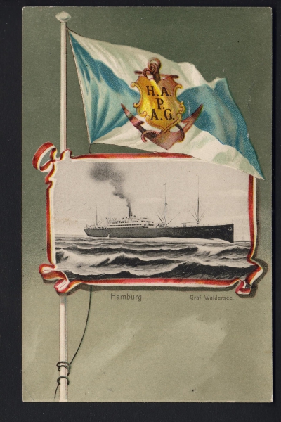Flag Postcard of the Liner Graf Waldersee / Hamburg-Amerika Line !