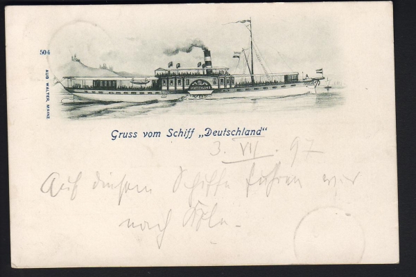 Postkarte des Raddampfers Deutschland ! Gruß von Bord