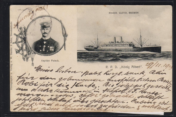 Postcard of the Steamer König Albert / NDL ! Captain Polack , German Seapost .