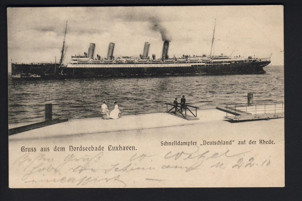 Postcard of the Liner Deutschland  / Hamburg-Amerika Line ! Trainpost