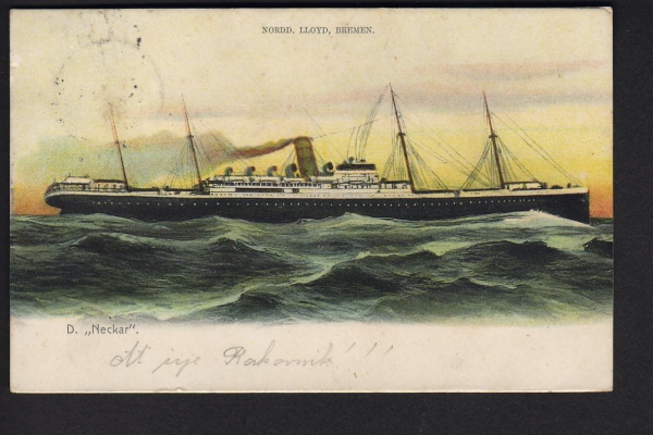 Postkarte des Dampfers Neckar des Norddeutschen Lloyd  !