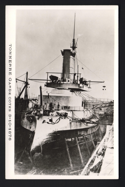 Postcard French Cruiser / Ironclad Tonnerre in Dock !