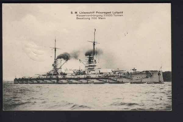 Postkarte des Schlachtschiffes Prinzregent Luitpold , kaiserliche Marine !