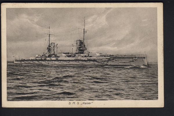 Postcard Battleship Kaiser 1. WW ! Imperial Navy
