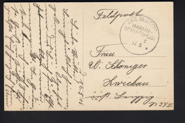 Postcard : Light Cruiser Kaiserin Augusta 1. WW ! Marine Post