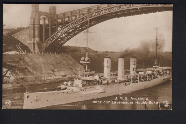 Gebr. Lempe Postkarte des Kreuzers Augsburg mit MSP 160 !