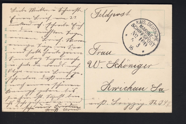 Gebr. Lempe Postkarte des Kreuzers Breslau mit MSP 160 ! Marineschiffspost