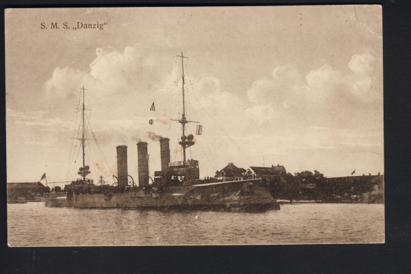 Gebr. Lempe Postkarte des Kreuzers Danzig mit MSP 65 ! Marineschiffspost