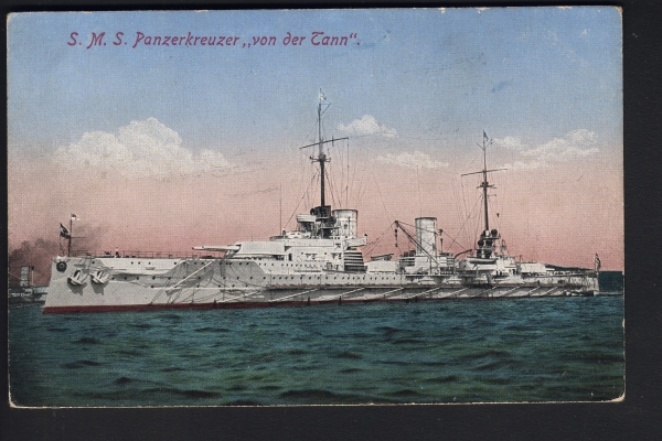 Postkarte des Schlachtkreuzers Von der Tann , kaiserliche Marine ! Marine Schiffspost Nr. 107