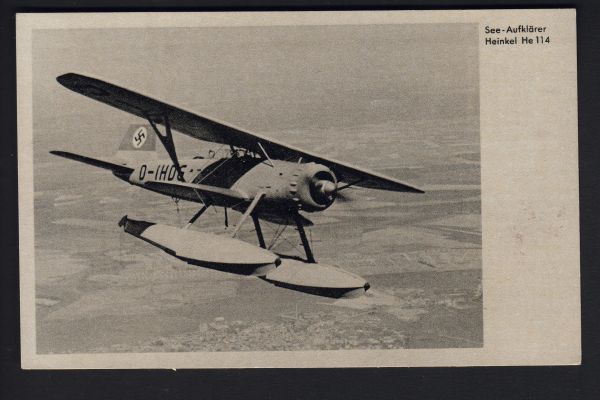 Postkarte eines Heinkel He 114 Wasserflugzeug ! Luftwaffe