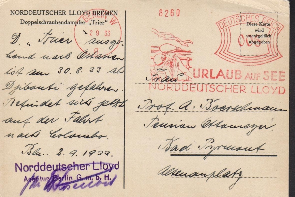 Postkarte des Dampfers Trier des Norddeutschen Lloyd  !