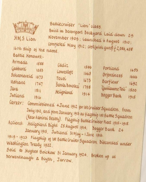 Fotokarte vom Schlachtschiff der Lion Klasse !