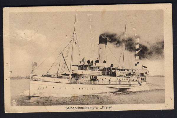 Postkarte des Ausflugsdampfers / Raddampfer Freia !