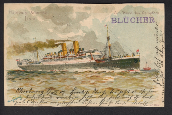 Postcard of the Liner Steamer Blücher / Hamburg-Amerika Line !