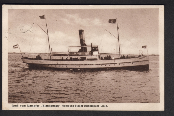 Gruß von Bord Postkarte des Dampfers Blankenese der Hamburg - Altenländer  Linie !
